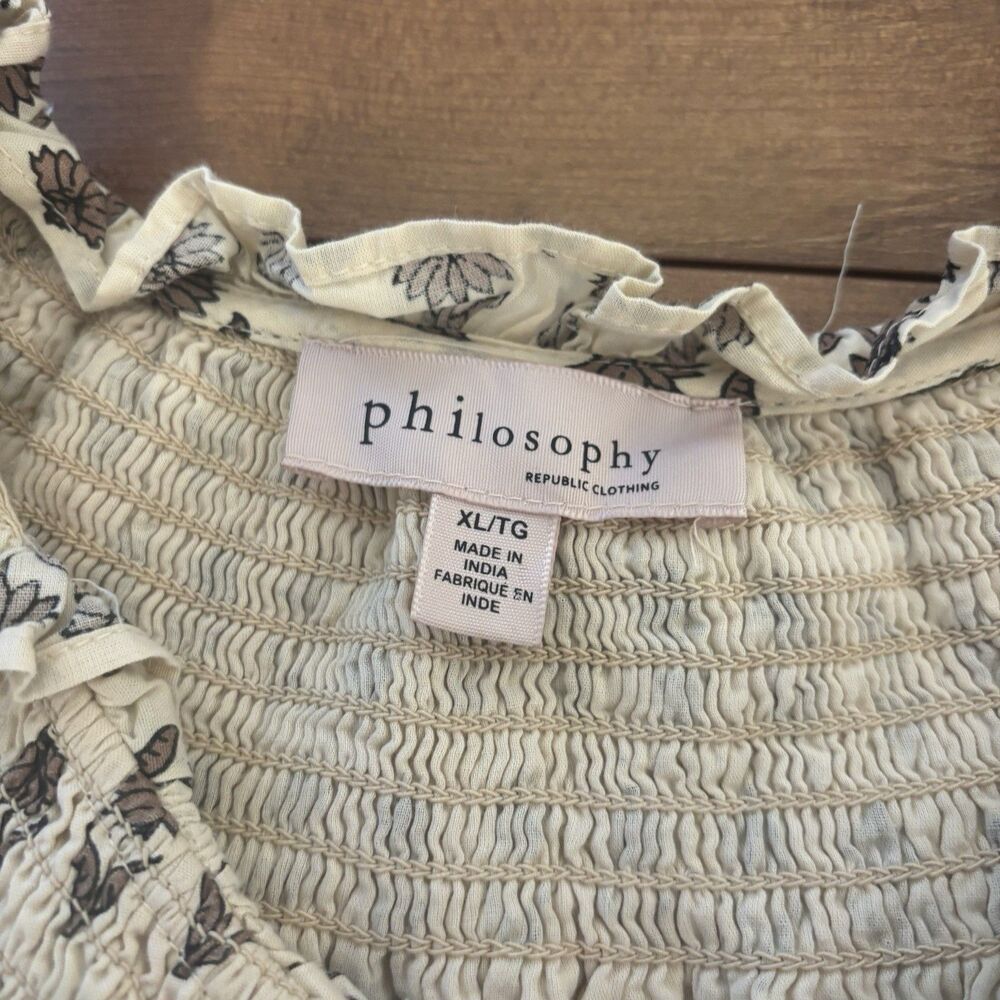 Philosophy Indira Floral Block Print Cream Tiered Maxi Ankle Dress Women Size XL - Picture 7 of 10
